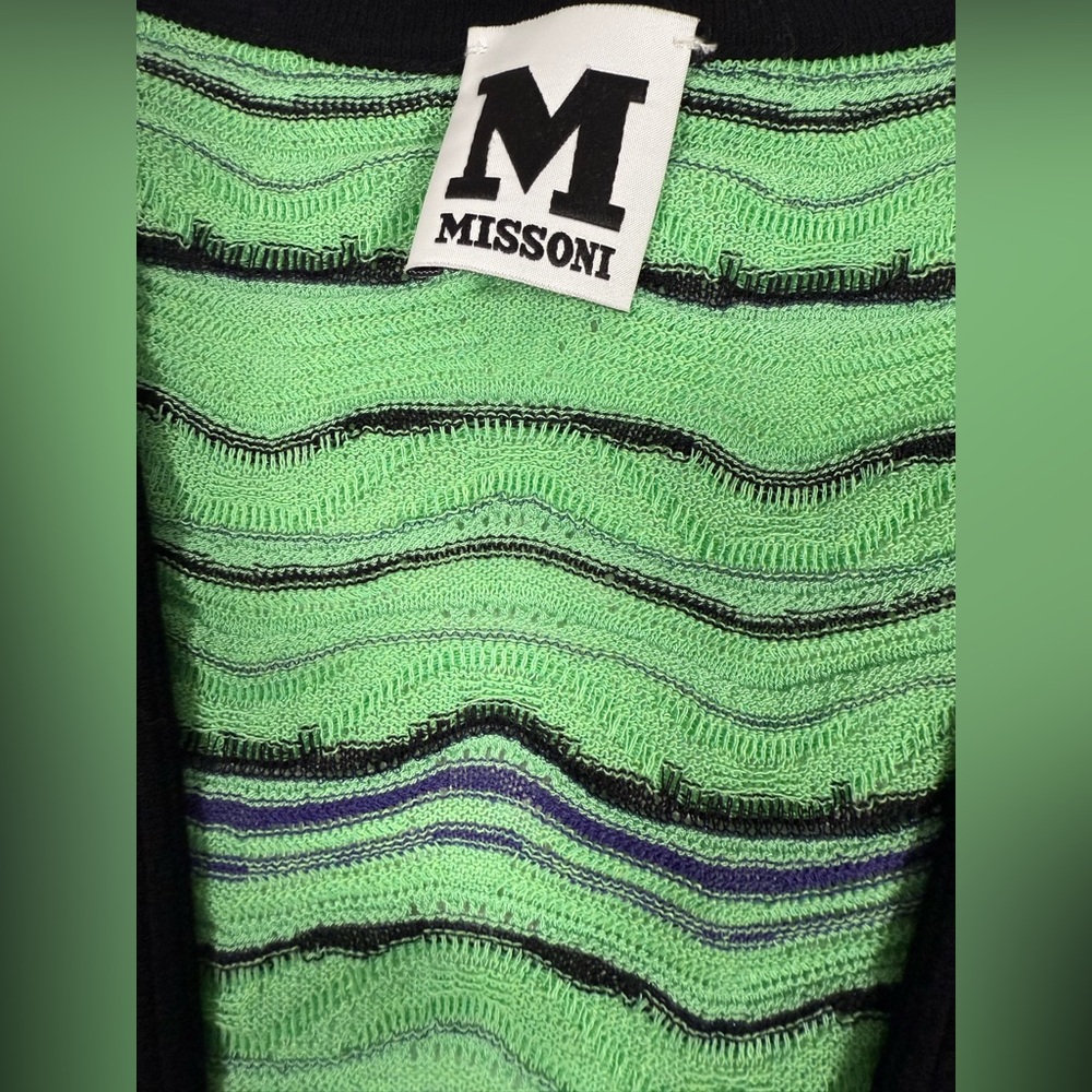 Missoni Women’s Size 8 Knit Open Front Cardigan Green Purple Wavy Stripe Italy - Picture 6 of 8